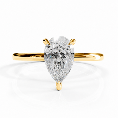 Pear Cut Moissanite Hidden Halo Solitaire Engagement Ring