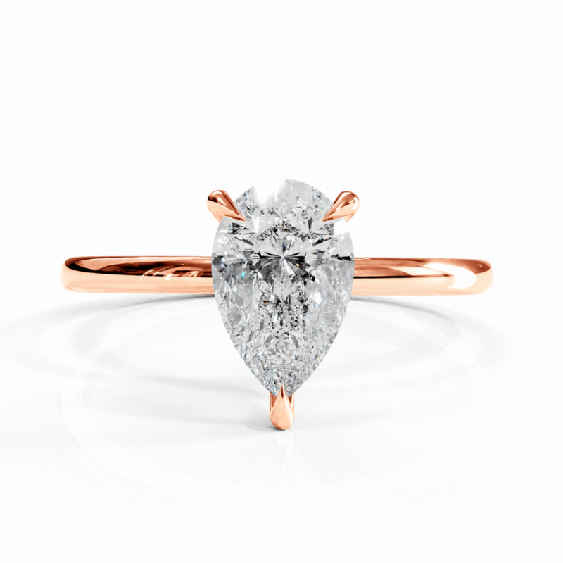 Pear Cut Moissanite Hidden Halo Solitaire Engagement Ring - Image 2