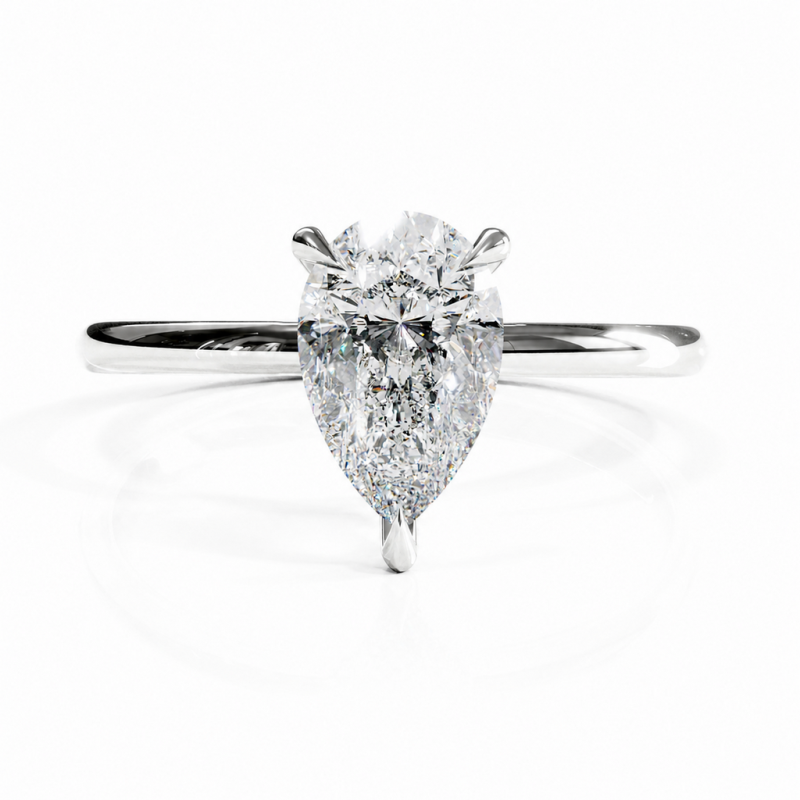 Pear Cut Moissanite Hidden Halo Solitaire Engagement Ring - Image 3