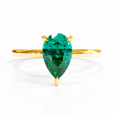 Pear Cut Lab Grown Emerald Hidden Halo Solitaire Engagement Ring