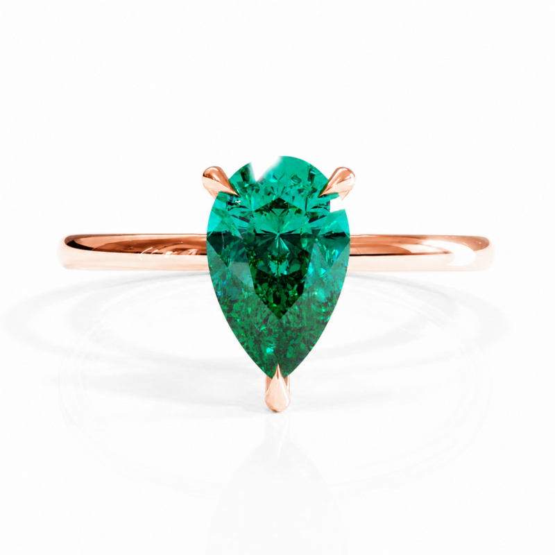 Pear Cut Lab Grown Emerald Hidden Halo Solitaire Engagement Ring - Image 2