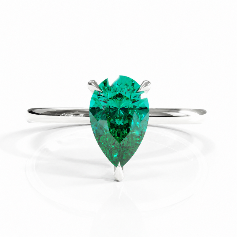 Pear Cut Lab Grown Emerald Hidden Halo Solitaire Engagement Ring - Image 3
