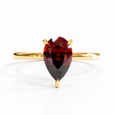 Pear Cut Lab Grown Ruby Hidden Halo Solitaire Engagement Ring