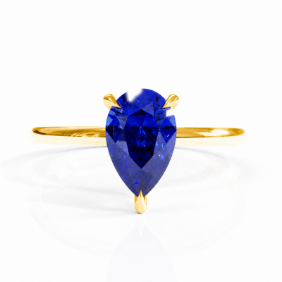 Pear Cut Lab Grown Sapphire Hidden Halo Solitaire Engagement Ring