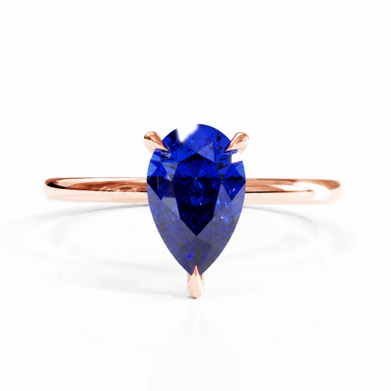 Pear Cut Lab Grown Sapphire Hidden Halo Solitaire Engagement Ring - Image 2
