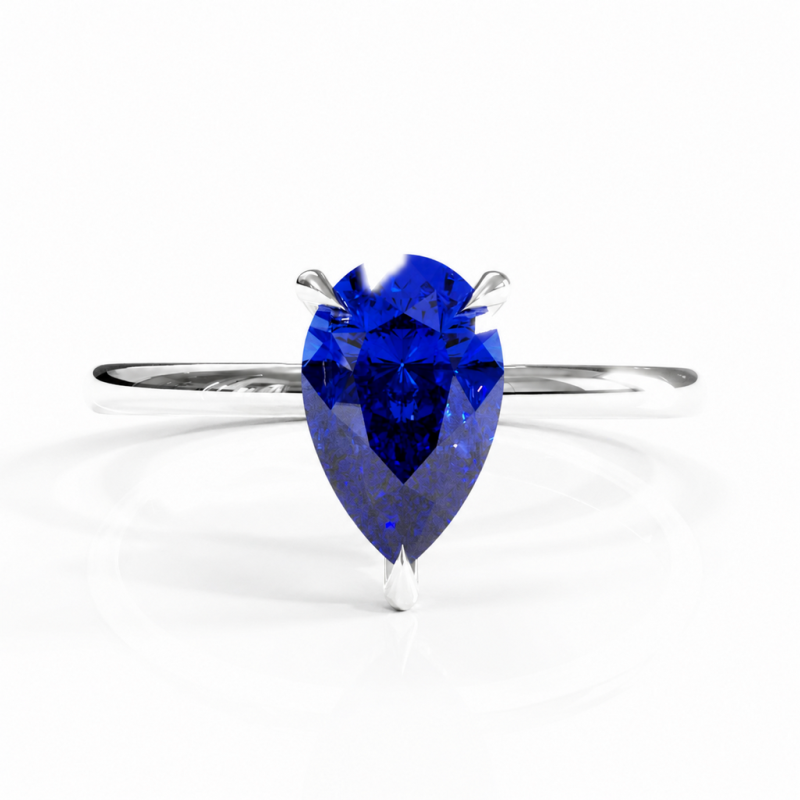 Pear Cut Lab Grown Sapphire Hidden Halo Solitaire Engagement Ring - Image 3
