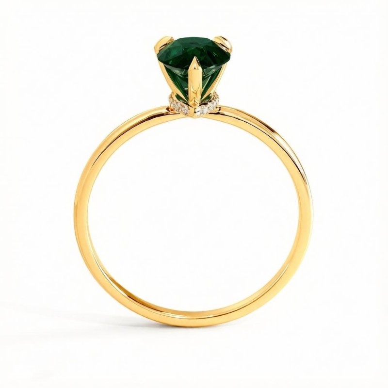 Pear Cut Lab Grown Emerald Hidden Halo Solitaire Engagement Ring - Image 4
