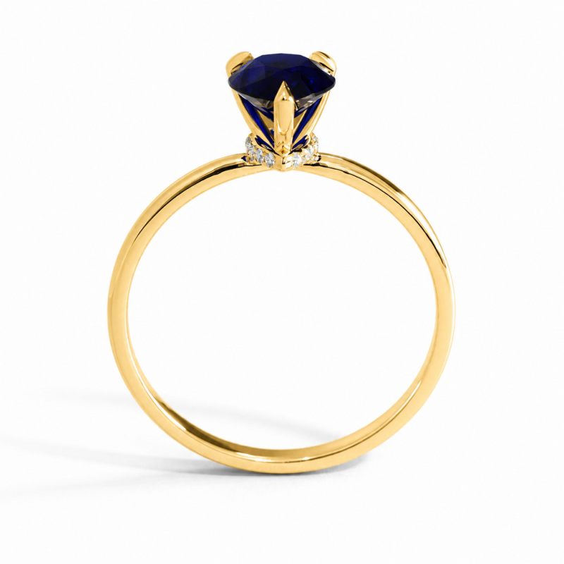 Pear Cut Lab Grown Sapphire Hidden Halo Solitaire Engagement Ring - Image 4