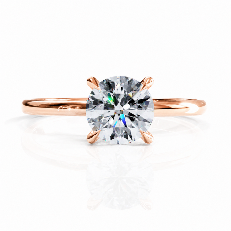 Round Cut Moissanite Hidden Halo Solitaire Engagement Ring - Image 2