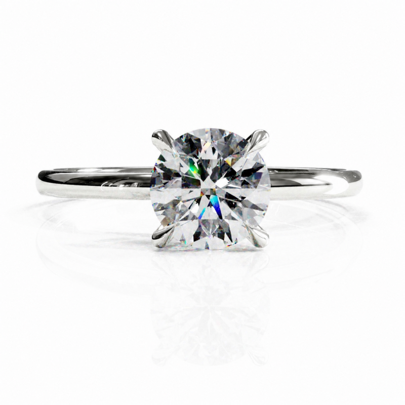 Round Cut Moissanite Hidden Halo Solitaire Engagement Ring - Image 3