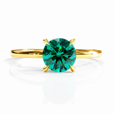 Round Cut Lab Grown Emerald Hidden Halo Solitaire Engagement Ring