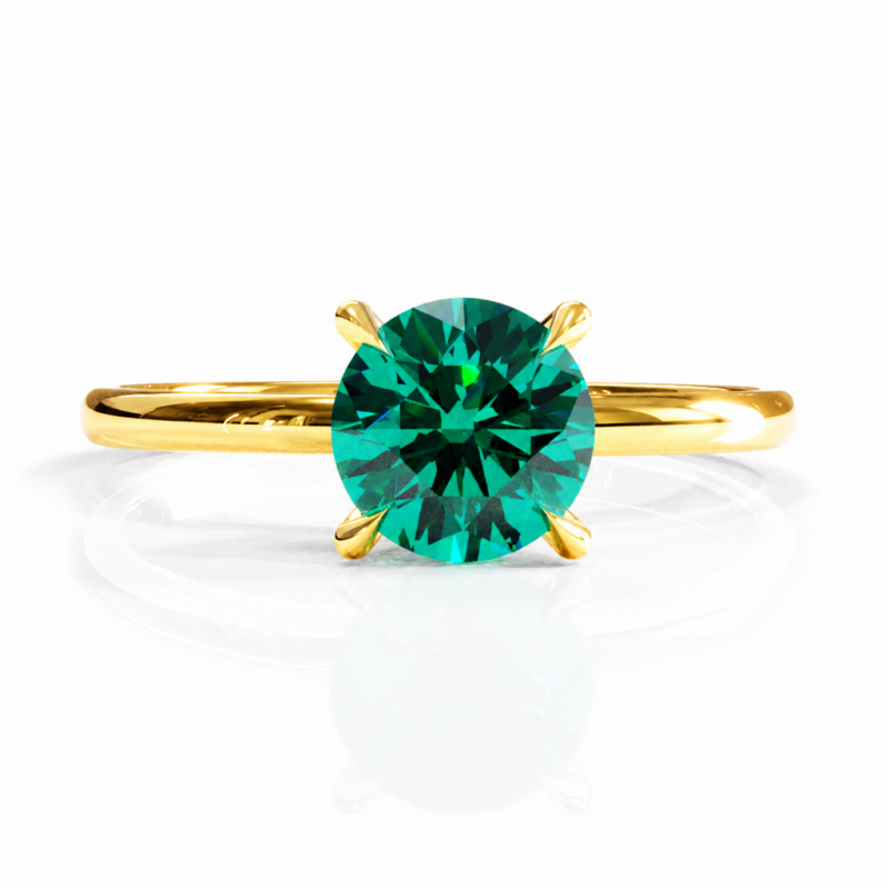 Round Cut Lab Grown Emerald Hidden Halo Solitaire Engagement Ring - Image 1
