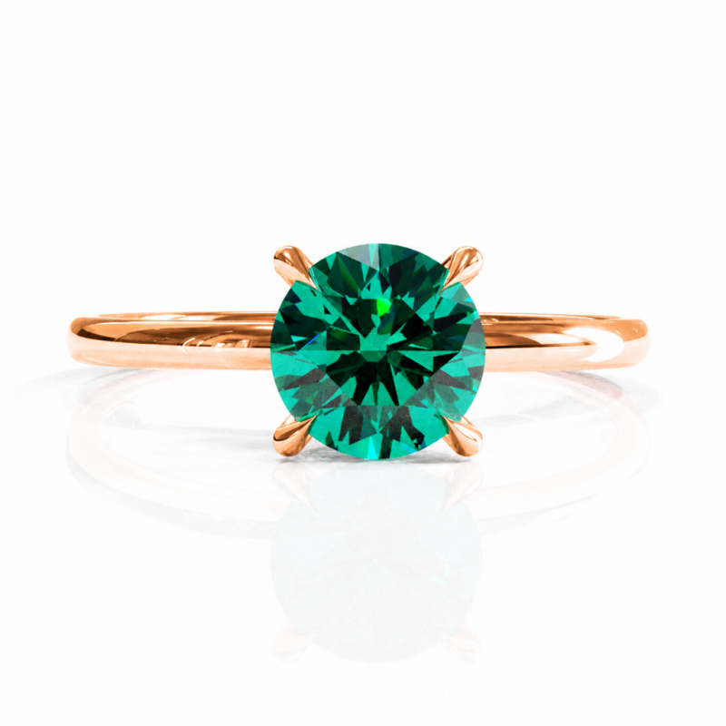 Round Cut Lab Grown Emerald Hidden Halo Solitaire Engagement Ring - Image 2