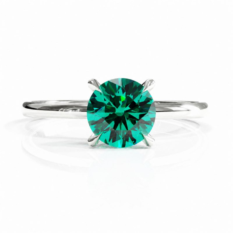 Round Cut Lab Grown Emerald Hidden Halo Solitaire Engagement Ring - Image 3