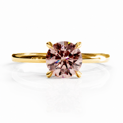 Round Cut Lab Grown Morganite Hidden Halo Solitaire Engagement Ring
