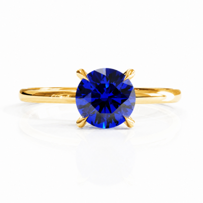 Round Cut Lab Grown Sapphire Hidden Halo Solitaire Engagement Ring