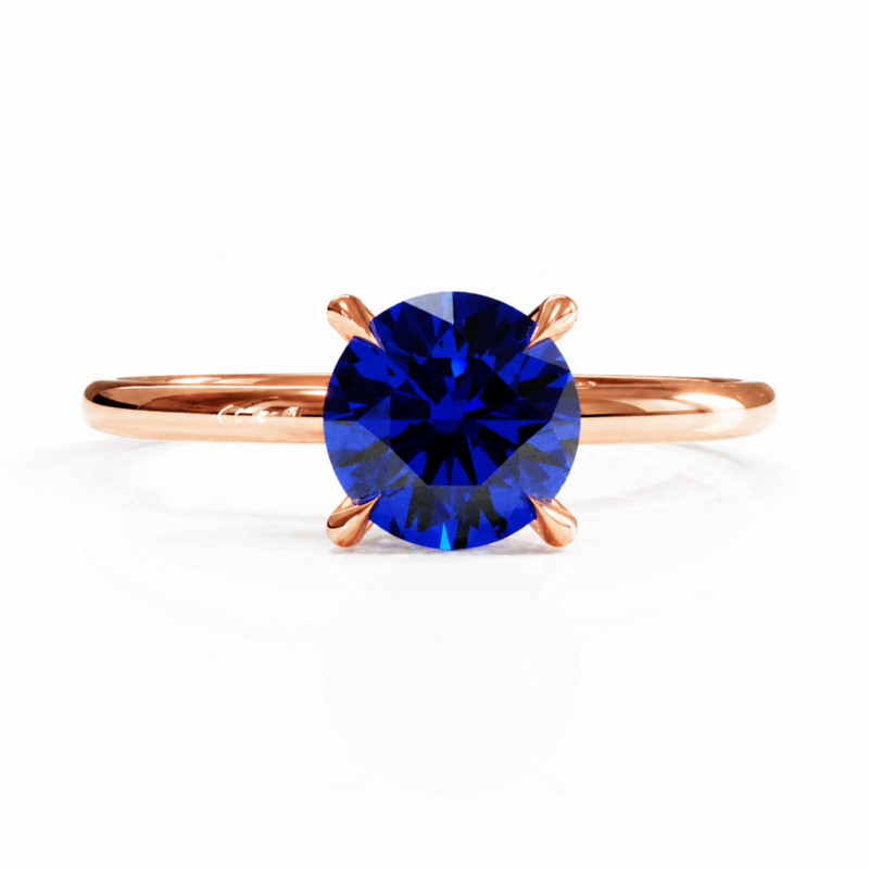 Round Cut Lab Grown Sapphire Hidden Halo Solitaire Engagement Ring - Image 2