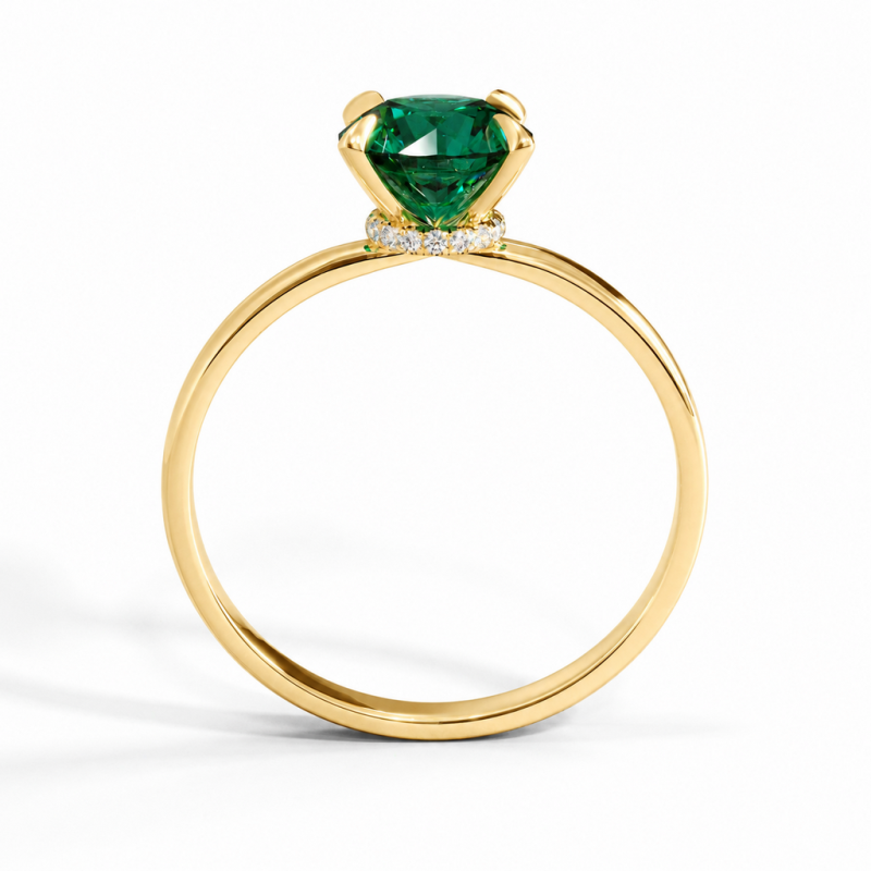 Round Cut Lab Grown Emerald Hidden Halo Solitaire Engagement Ring - Image 4