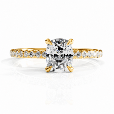 Elongated Cushion Cut Moissanite Hidden Halo Pave Engagement Ring 