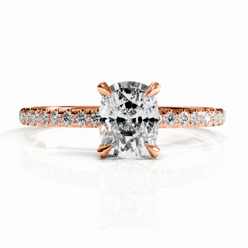 Elongated Cushion Cut Moissanite Hidden Halo Pave Engagement Ring  - Image 2