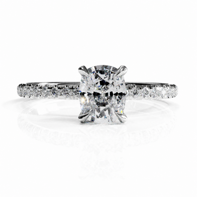 Elongated Cushion Cut Moissanite Hidden Halo Pave Engagement Ring  - Image 3