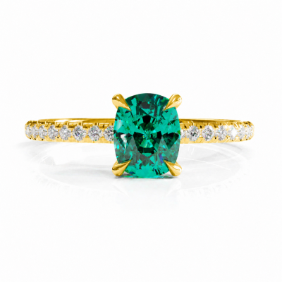 Elongated Cushion Cut Lab Grown Emerald Hidden Halo Pave Engagement Ring 