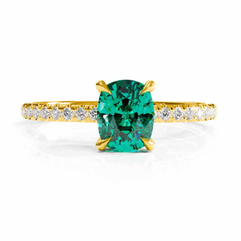 Elongated Cushion Cut Lab Grown Emerald Hidden Halo Pave Engagement Ring  - Image 1