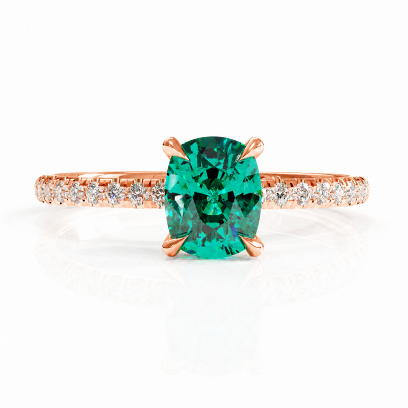 Elongated Cushion Cut Lab Grown Emerald Hidden Halo Pave Engagement Ring  - Image 2