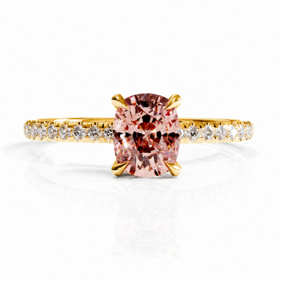 Elongated Cushion Cut Lab Grown Morganite Hidden Halo Pave Engagement Ring 