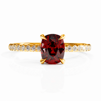 Elongated Cushion Cut Lab Grown Ruby Hidden Halo Pave Engagement Ring 