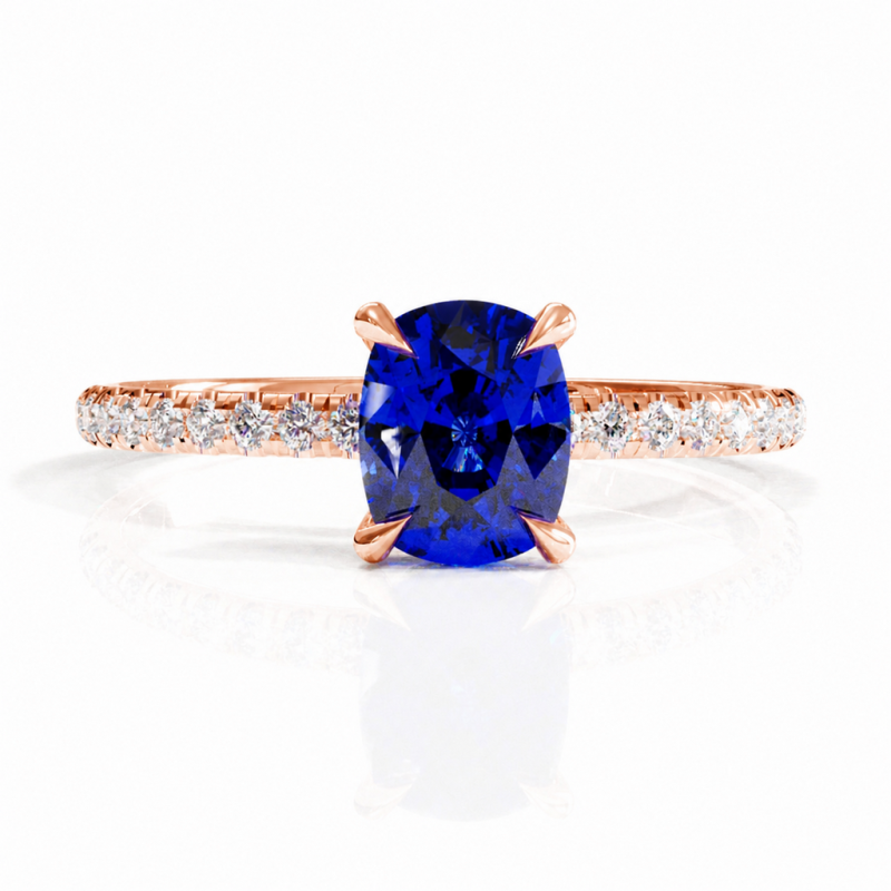 Elongated Cushion Cut Lab Grown Sapphire Hidden Halo Pave Engagement Ring  - Image 2