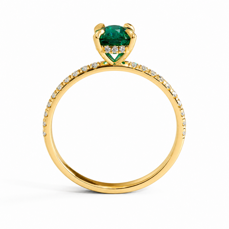Elongated Cushion Cut Lab Grown Emerald Hidden Halo Pave Engagement Ring  - Image 4