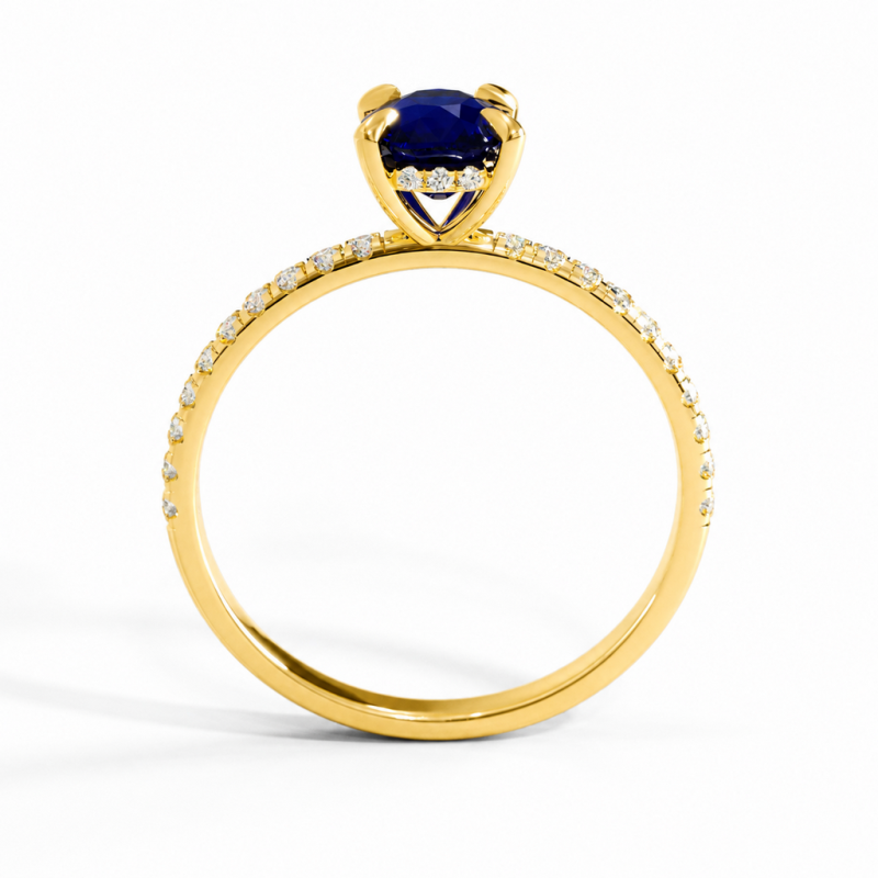 Elongated Cushion Cut Lab Grown Sapphire Hidden Halo Pave Engagement Ring  - Image 4