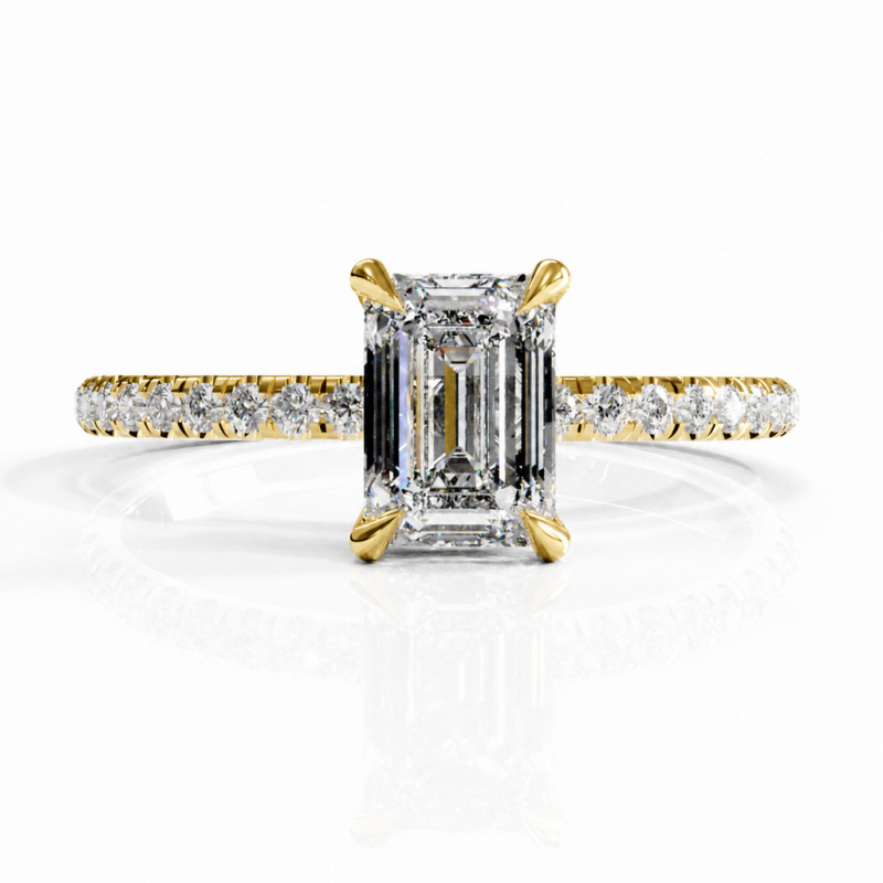 Emerald Cut Moissanite Hidden Halo Pave Engagement Ring  - Image 1