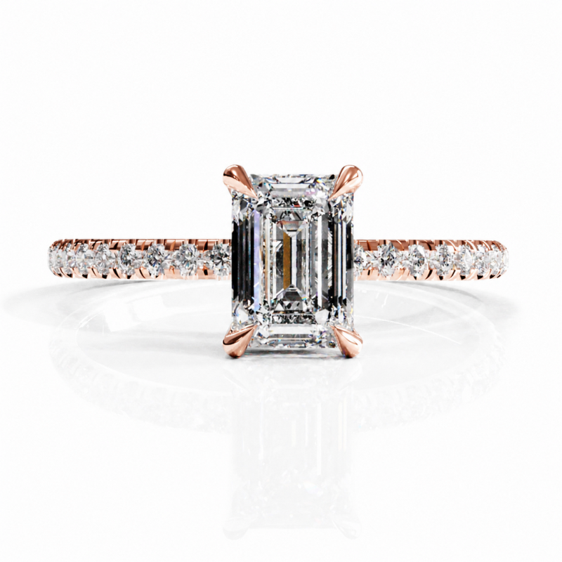 Emerald Cut Moissanite Hidden Halo Pave Engagement Ring  - Image 2