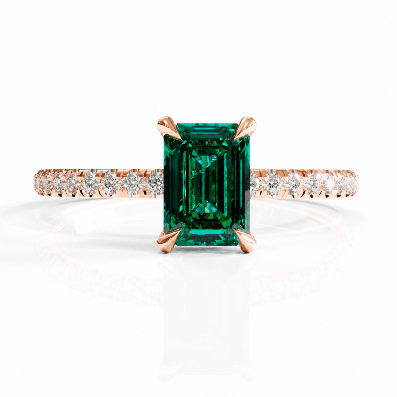 Emerald Cut Lab Grown Emerald Hidden Halo Pave Engagement Ring  - Image 2