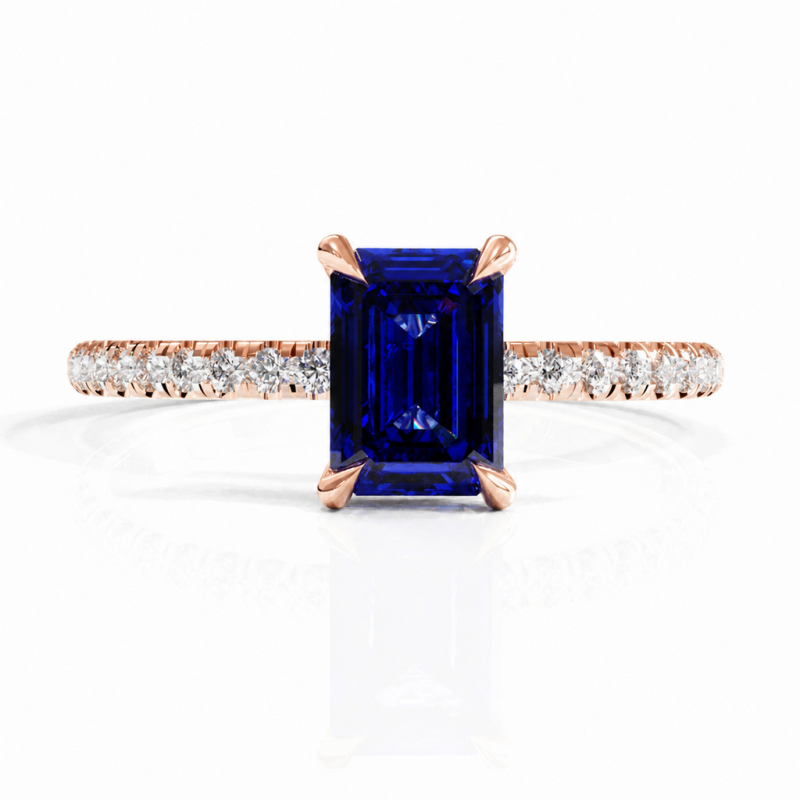 Emerald Cut Lab Grown Sapphire Hidden Halo Pave Engagement Ring  - Image 2