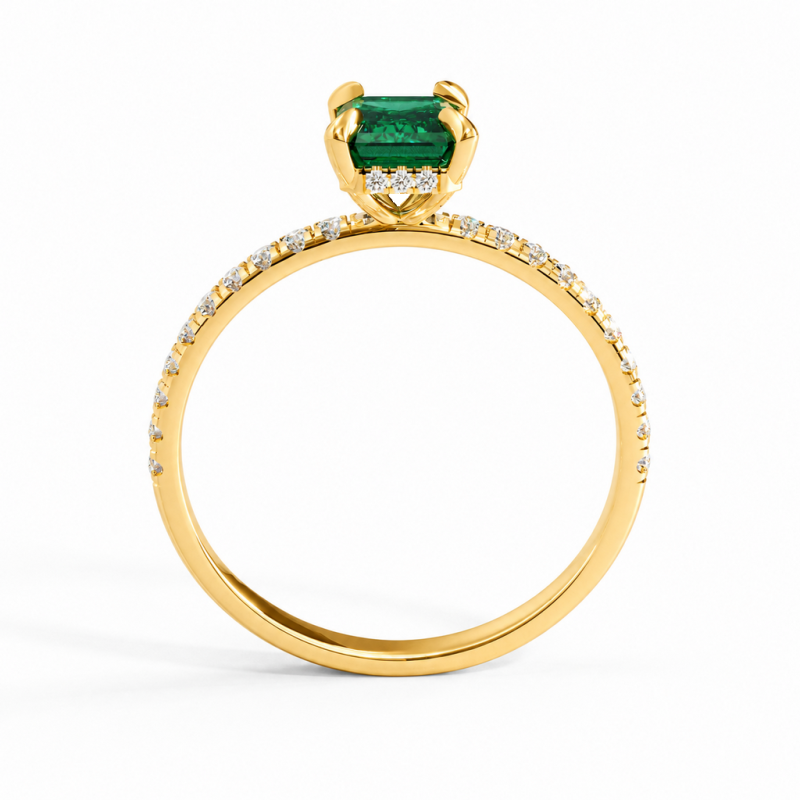 Emerald Cut Lab Grown Emerald Hidden Halo Pave Engagement Ring  - Image 4
