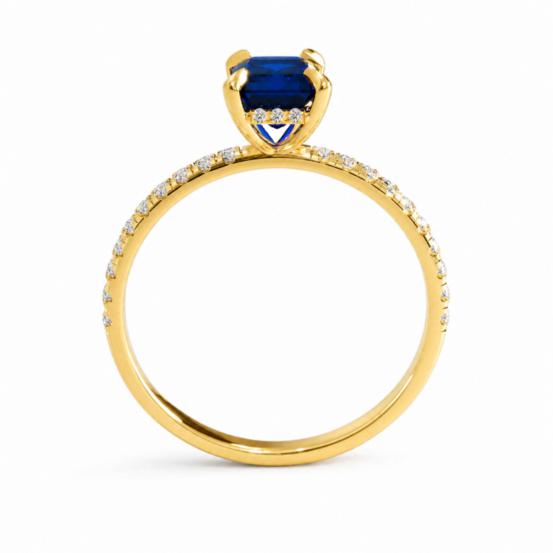 Emerald Cut Lab Grown Sapphire Hidden Halo Pave Engagement Ring  - Image 4