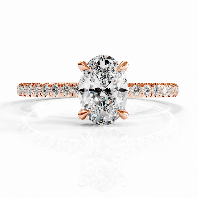 Oval Cut Moissanite Hidden Halo Pave Engagement Ring  - Image 2