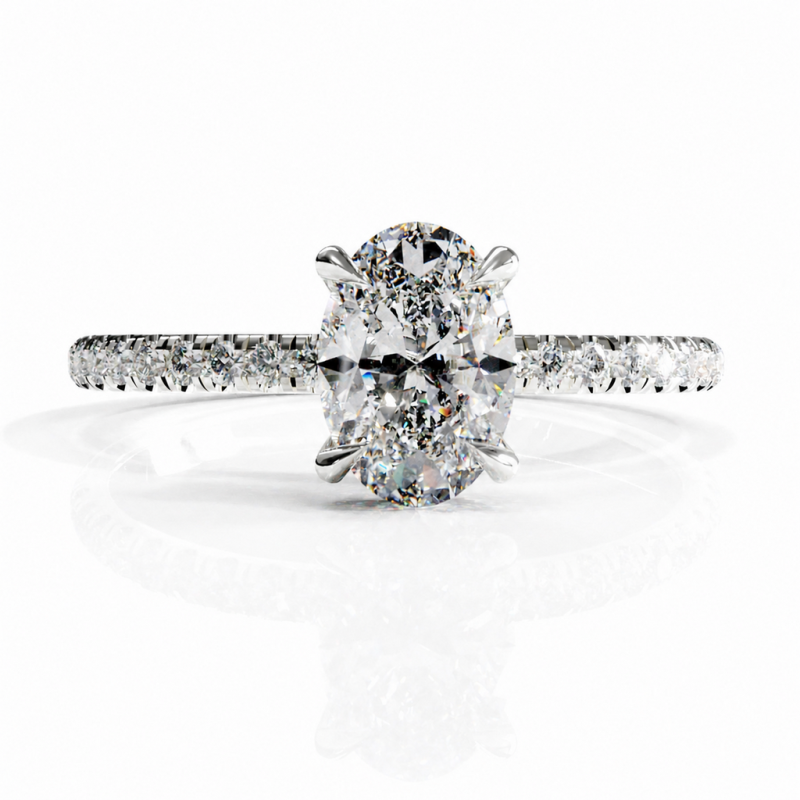Oval Cut Moissanite Hidden Halo Pave Engagement Ring  - Image 3