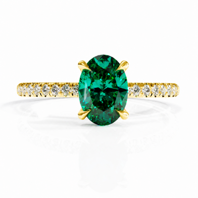 Oval Cut Lab Grown Emerald Hidden Halo Pave Engagement Ring 