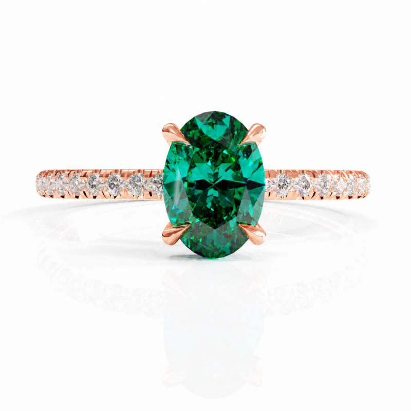 Oval Cut Lab Grown Emerald Hidden Halo Pave Engagement Ring  - Image 2