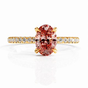 Oval Cut Lab Grown Morganite Hidden Halo Pave Engagement Ring 