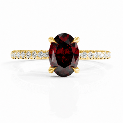 Oval Cut Lab Grown Ruby Hidden Halo Pave Engagement Ring 