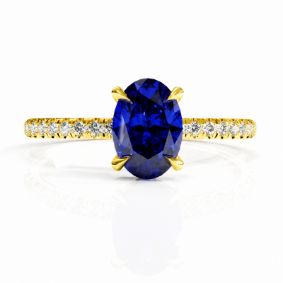 Oval Cut Lab Grown Sapphire Hidden Halo Pave Engagement Ring 