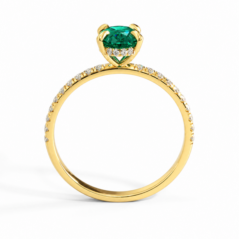 Oval Cut Lab Grown Emerald Hidden Halo Pave Engagement Ring  - Image 4