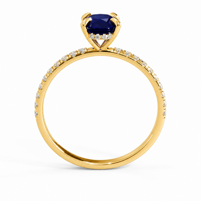 Oval Cut Lab Grown Sapphire Hidden Halo Pave Engagement Ring  - Image 4