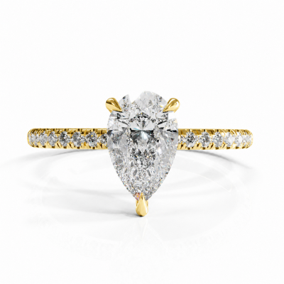 Pear Cut Moissanite Hidden Halo Pave Engagement Ring 