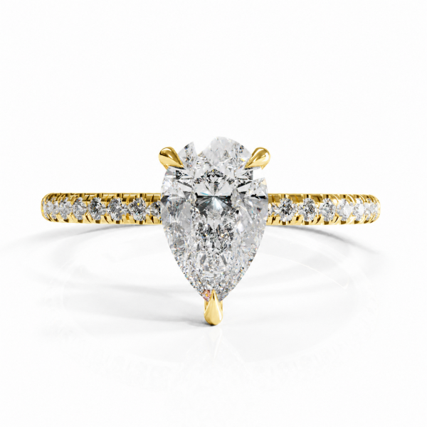 Pear Cut Moissanite Hidden Halo Pave Engagement Ring 
